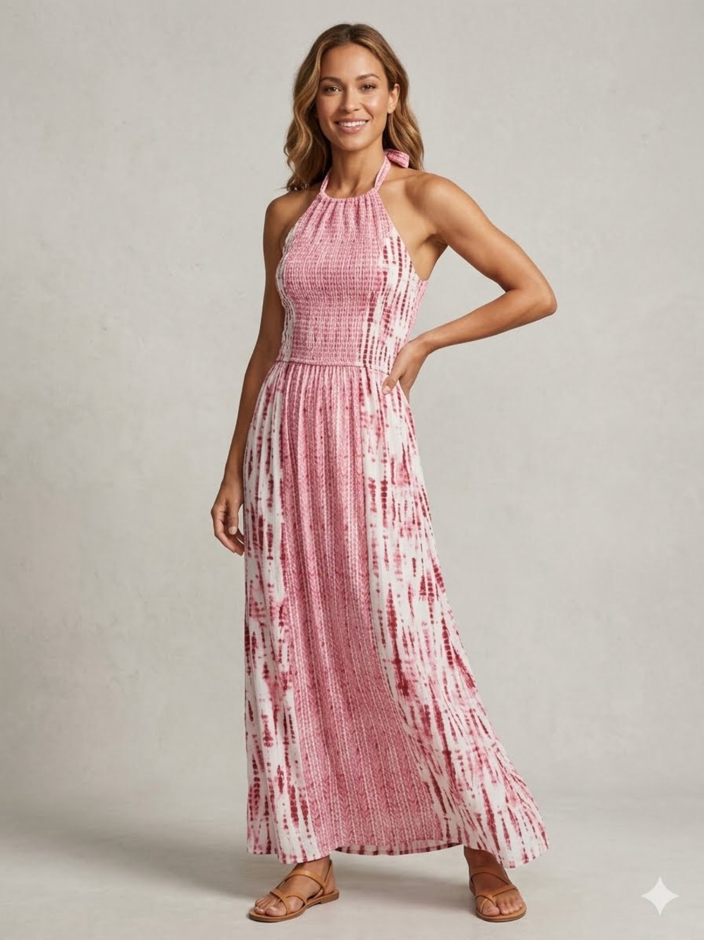 JAPNA  Pink Tie-Dye Halter Maxi Dress - Brand